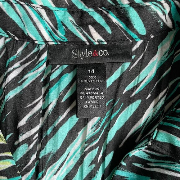 Style & Co Green Abstract Ruffle Blouse – Size 14 - Picture 7 of 8